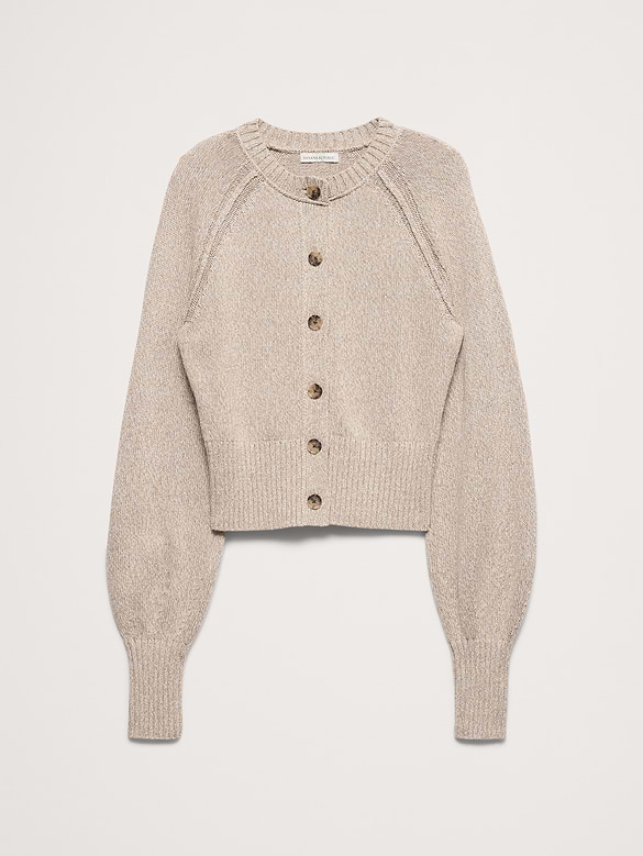 Larkspur Cotton-Silk Volume-Sleeve Cardigan