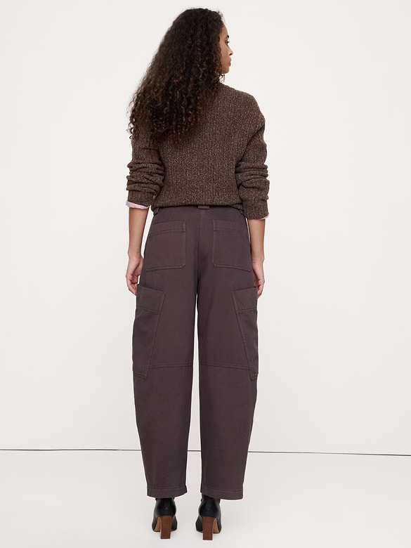 High-Rise Cotton-Linen Barrel Pant