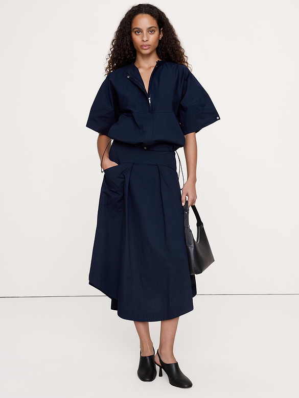 Jupe mi-longue en coton extensible à taille basse