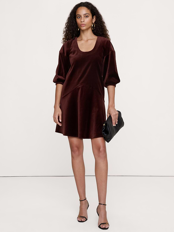 Velvet Puff-Sleeve Mini Dress
