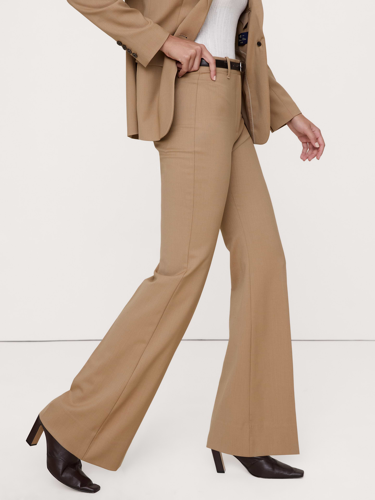 Image number 3 showing, Ultra High-Rise Flare Italian Lightweight Wool Pant