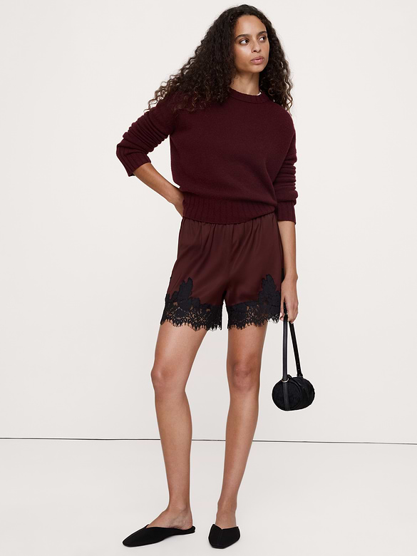 Stretch-Satin Lace-Trim Short
