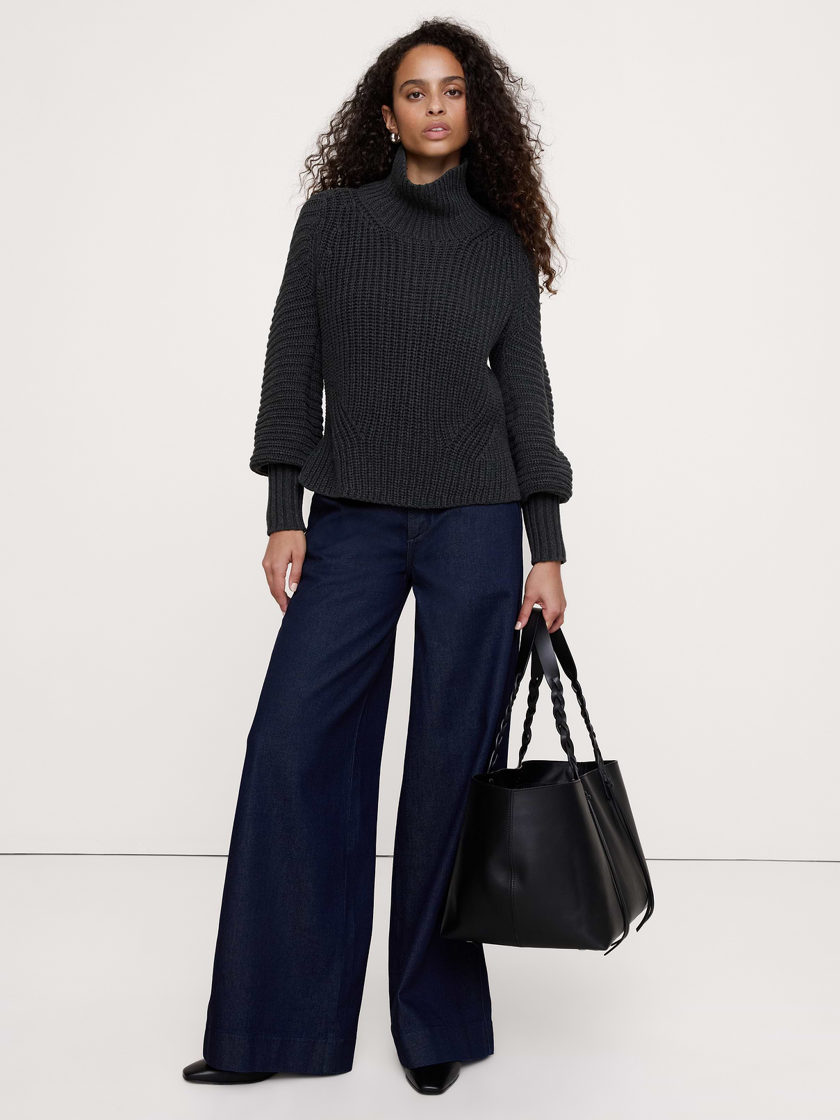 Chunky Cotton Funnel-Neck Sweater