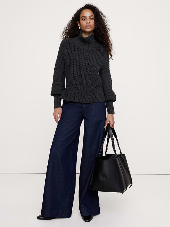 Chunky Cotton Funnel-Neck Sweater