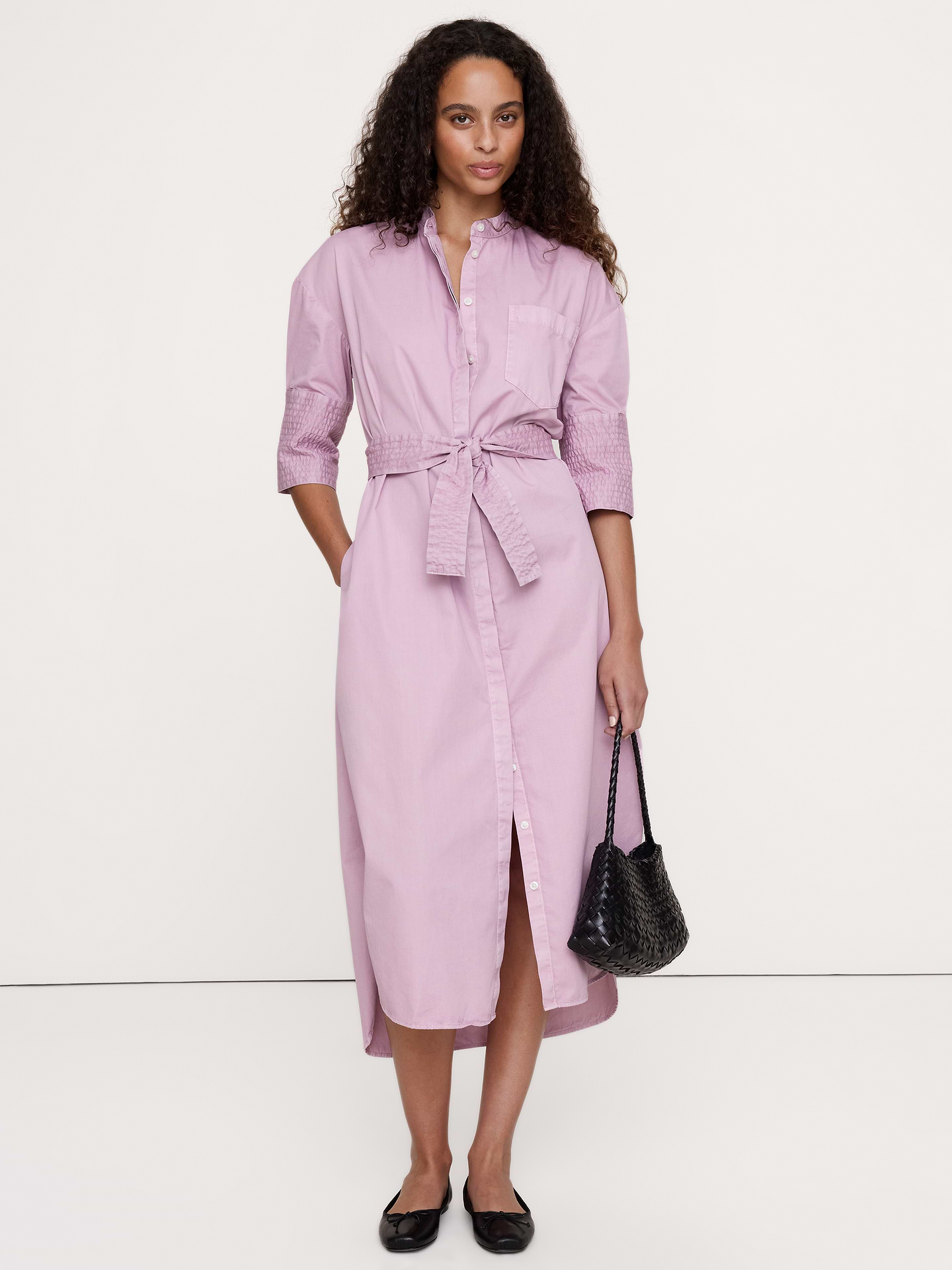 Image number 1 showing, Cotton Twill Belted Shirt Dress