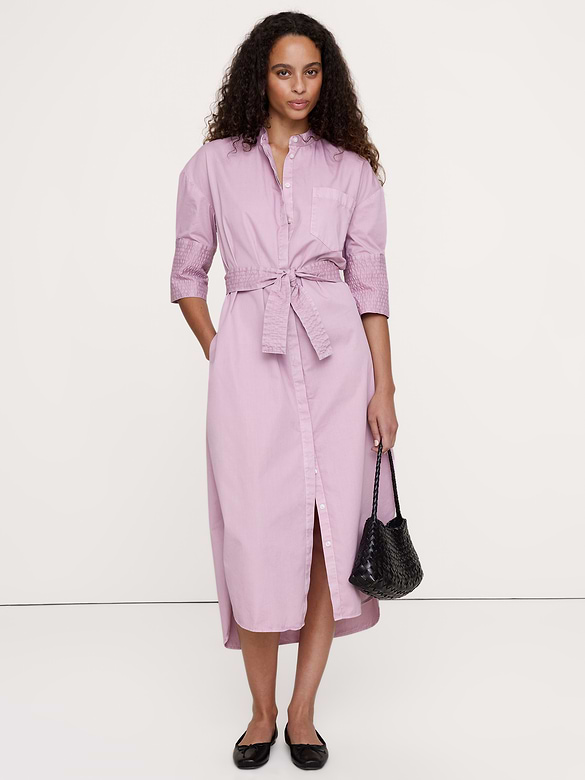 Robe-chemisier à ceinture en sergé de coton