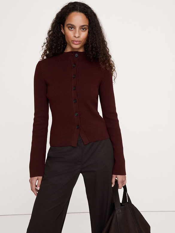 Larkspur Cotton-Silk Mock-Neck Cardigan