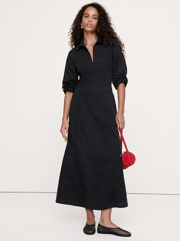 Robe-chemisier à panneaux en sergé de coton