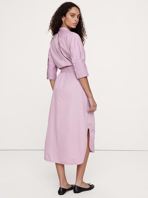 Robe-chemisier à ceinture en sergé de coton