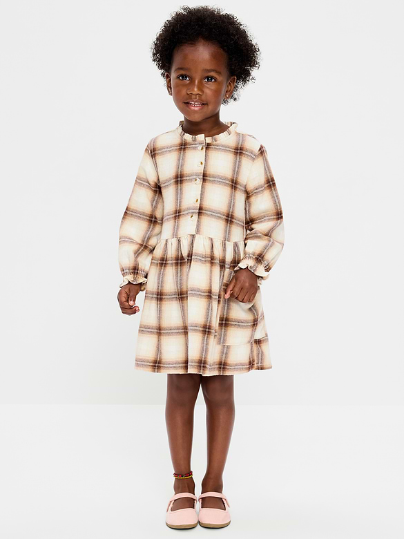 Long-Sleeve Flannel Shirt Dress for Toddler Girls
