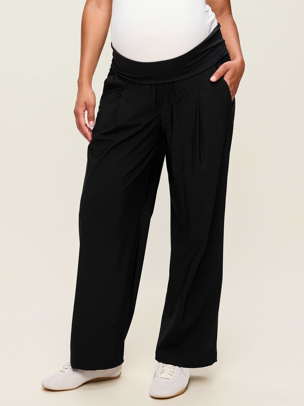 Image number 1 showing, Maternity Rollover-Waist SleekTech Trouser Pants