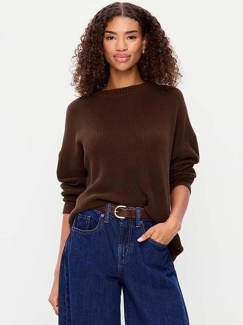 old navy brown sweater dress Women's Seaside Cotton Shaker Oversized Tunic - Rainbow Unicorn Rainbow Evening Couleur:CARREAUX crew neck long sleeves Boots chain mail