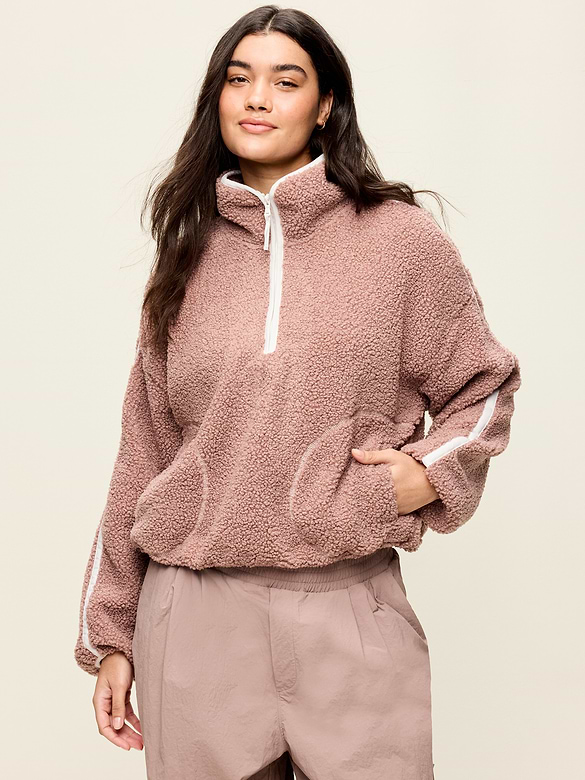 Loose Sherpa Quarter-Zip Pullover