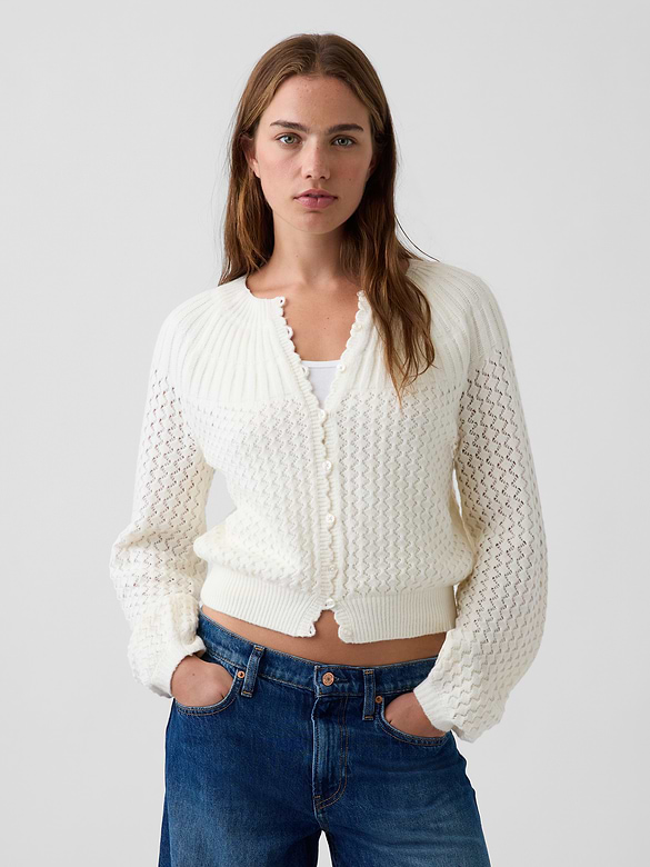 CashSoft Mix-Stitch Crop Cardigan Sweater