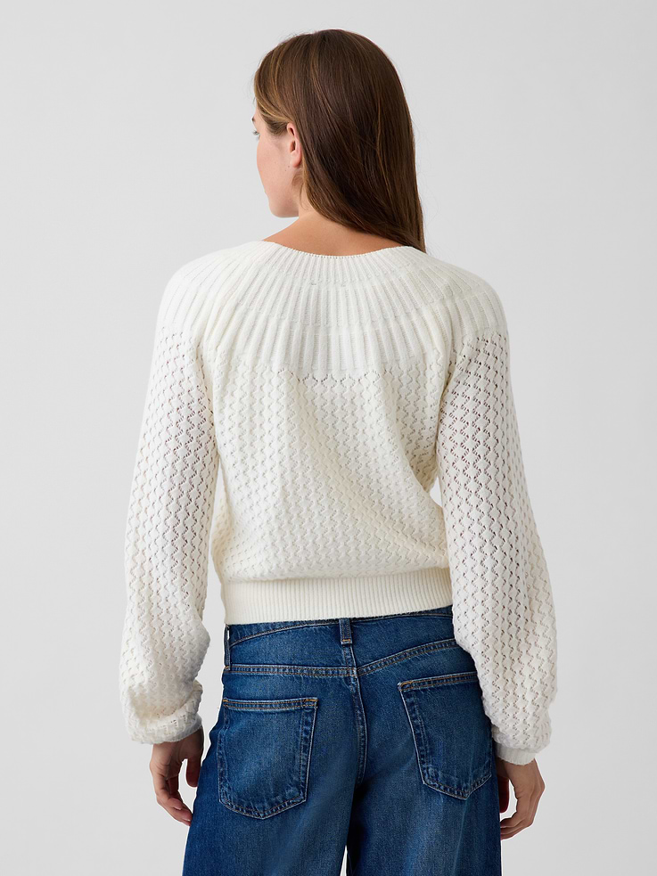 Image number 3 showing, CashSoft Mix-Stitch Crop Cardigan Sweater