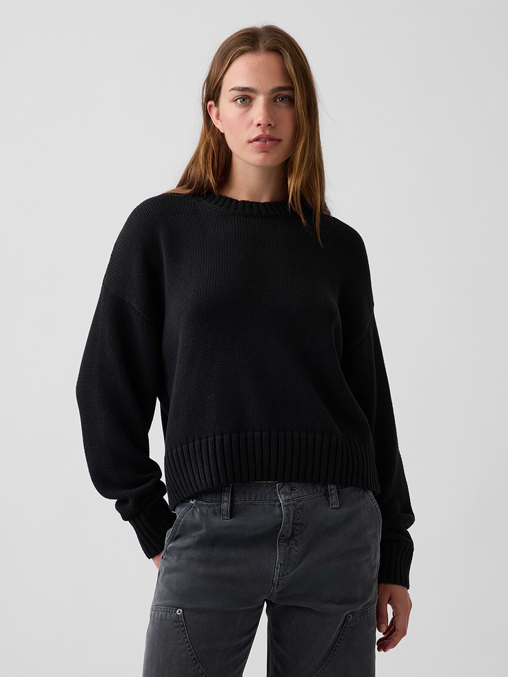 Image number 1 showing, 100% Cotton Oversized Crop Sweater