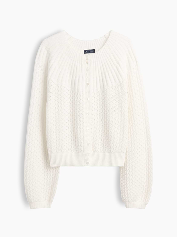 CashSoft Mix-Stitch Crop Cardigan Sweater