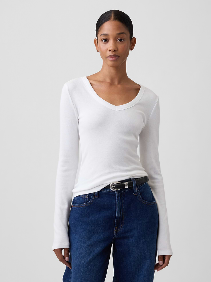 Image number 1 showing, Modern Ribbed V-Neck T-Shirt