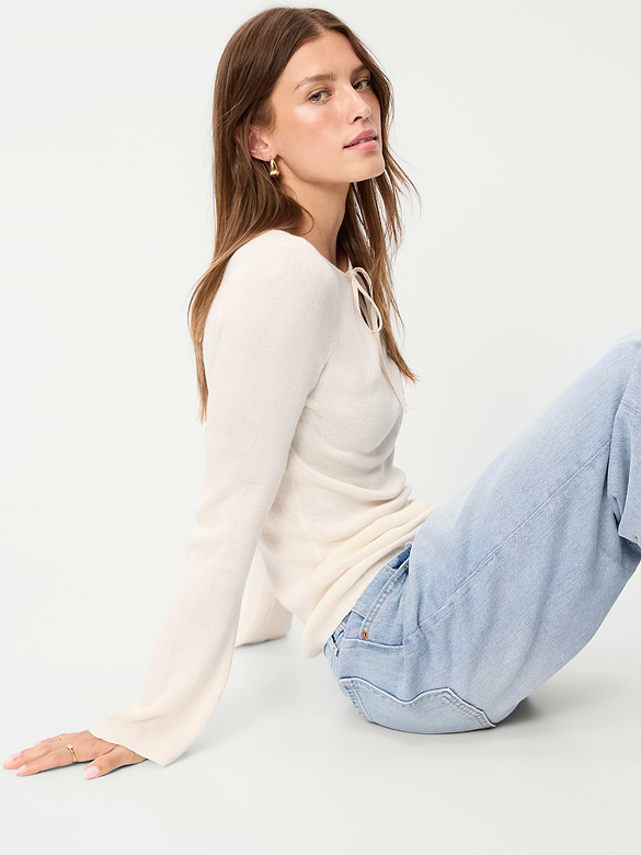 Bell-Sleeve Keyhole Top