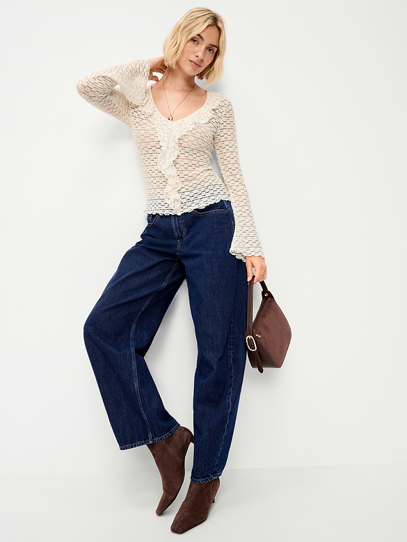 Fitted Bell-Sleeve Ruffle Top