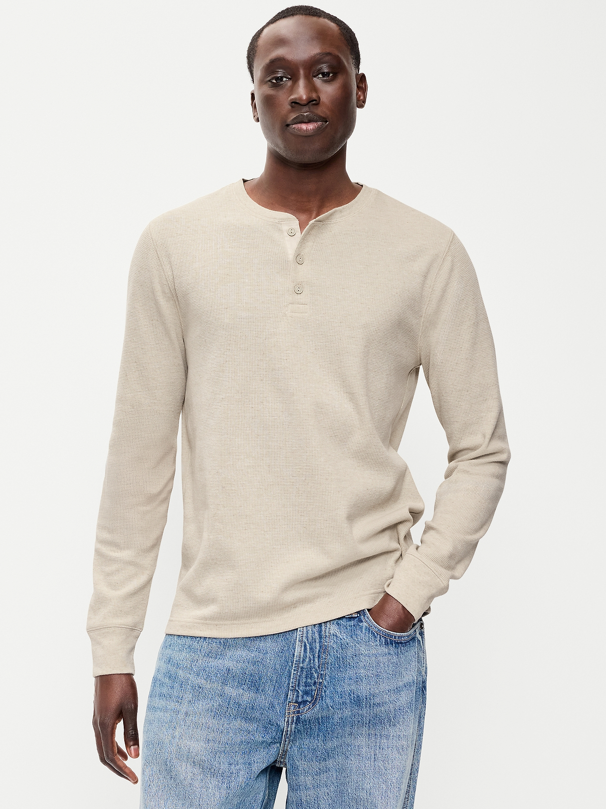 Long-Sleeve Waffle Henley T-Shirt | Old Navy