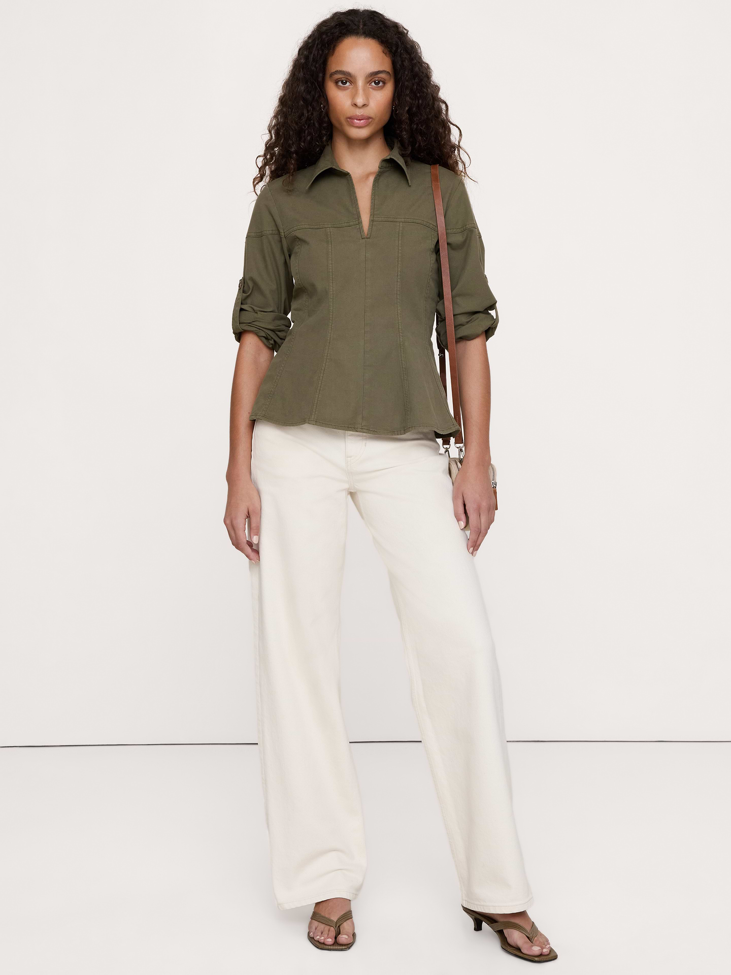 Image number 3 showing, Stretch-Cotton Pleated-Waist Top