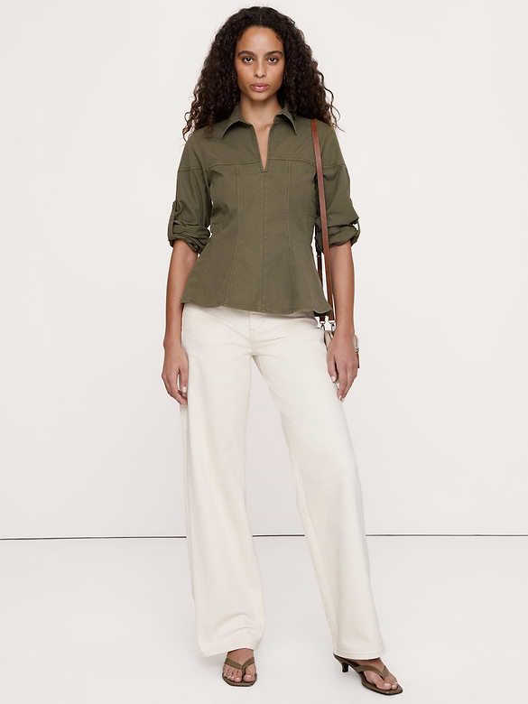 Haut à taille plissée en coton extensible