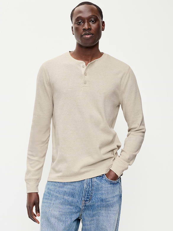 Long-Sleeve Waffle Henley T-Shirt