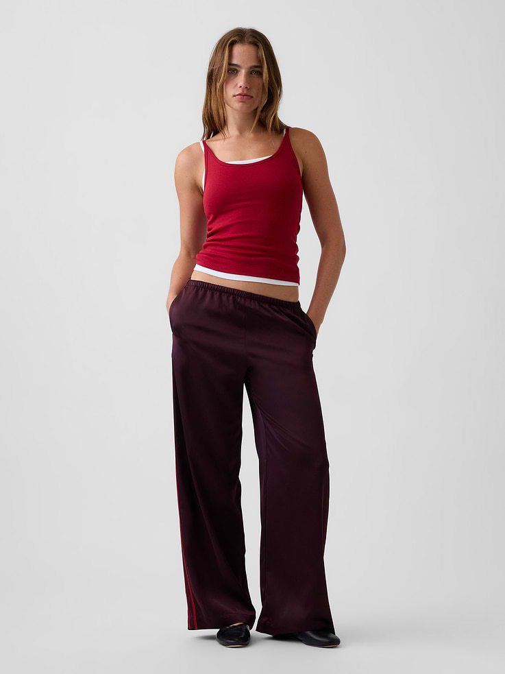 Image number 1 showing, Satin Easy Wide-Leg Pants