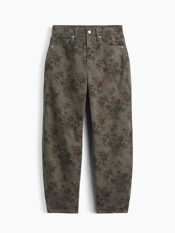 High Rise Print Barrel Jeans