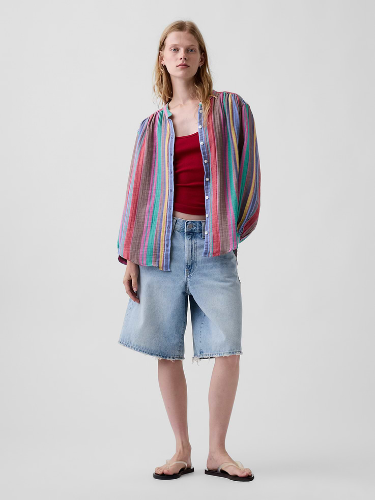 Image number 2 showing, Cotton Gauze Oversized Collarless Shirt
