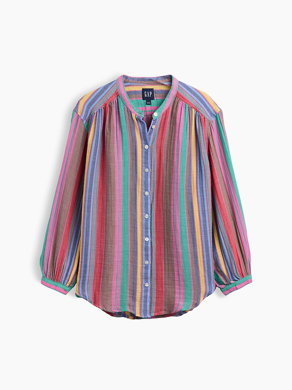 Cotton Gauze Oversized Collarless Shirt