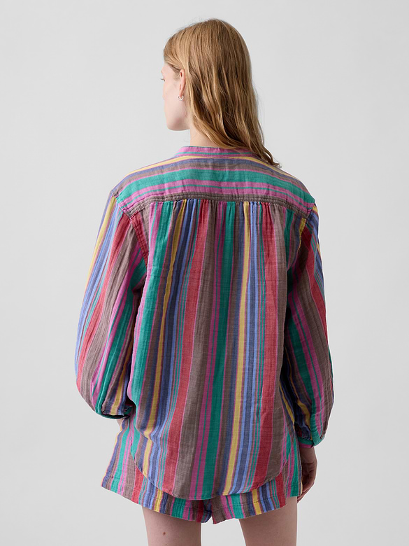 Cotton Gauze Oversized Collarless Shirt