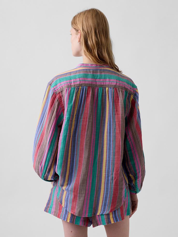 Image number 3 showing, Cotton Gauze Oversized Collarless Shirt