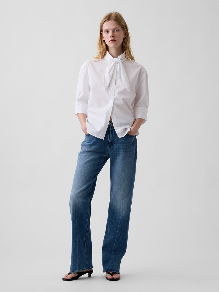 Image number 2 showing, Organic Cotton Poplin Tie-Neck Shirt