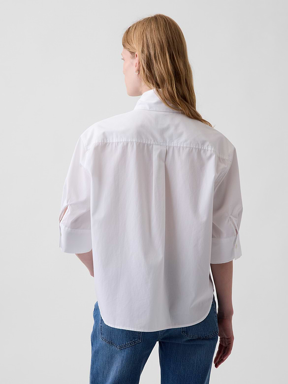 Organic Cotton Poplin Tie-Neck Shirt