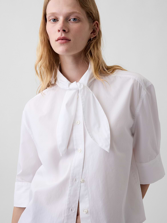 Organic Cotton Poplin Tie-Neck Shirt