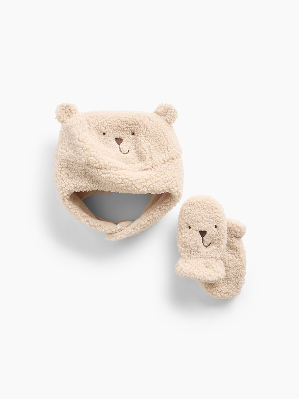 Baby Sherpa Brannan Bear Hat & Mittens Set