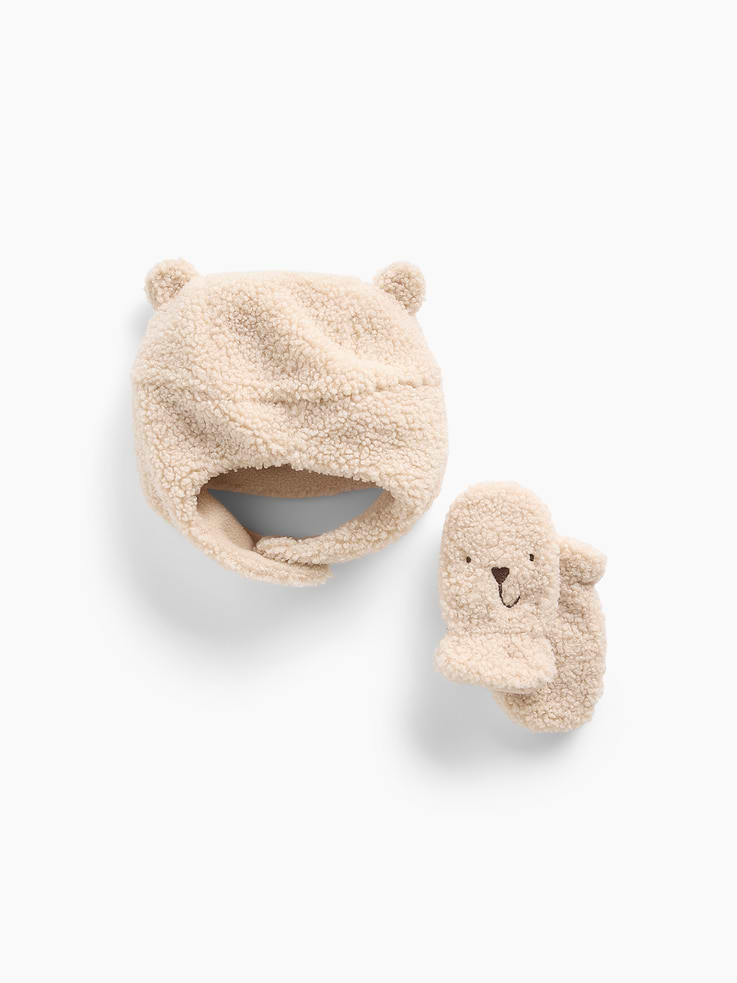 Image 2 of 2, Baby Sherpa Brannan Bear Hat & Mittens Set