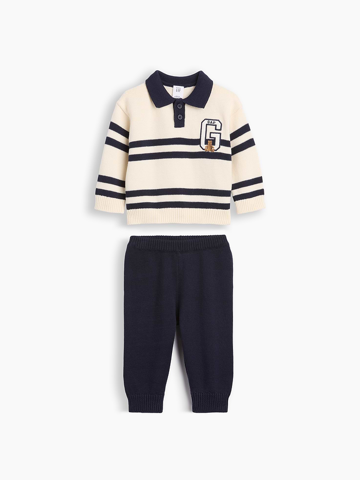 Image number 1 showing, Baby Stripe Polo Sweater Outfit Set
