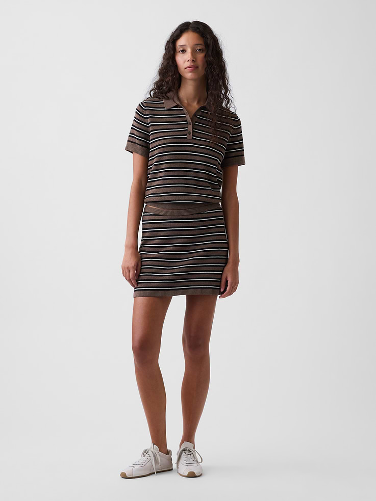 Image number 1 showing, 100% Cotton Stripe Mini Sweater Skort