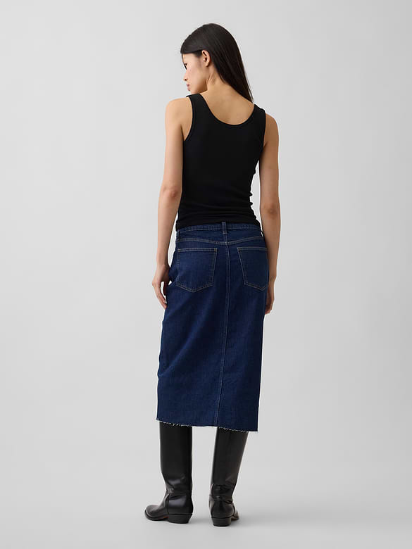 Denim Midi Pencil Skirt