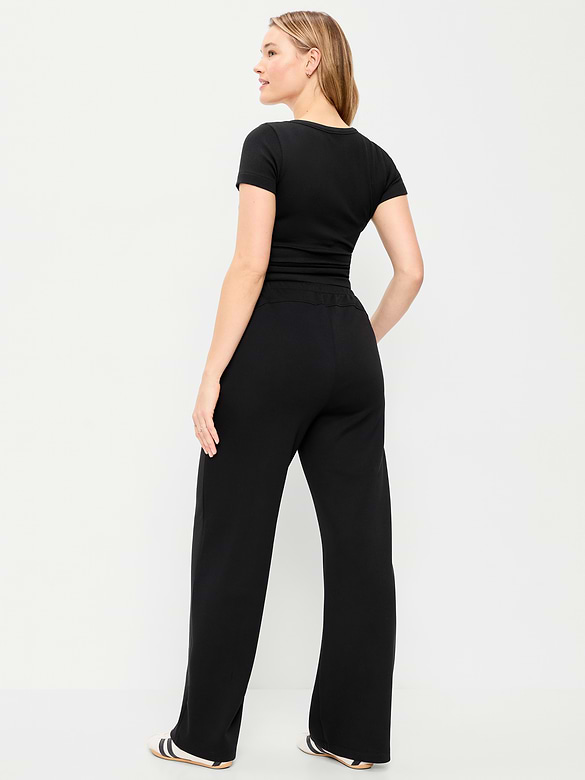 Mid-Rise Dynamic Fleece Textured Wide-Leg Sweatpants