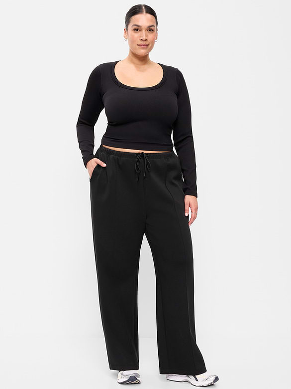 Mid-Rise Dynamic Fleece Textured Wide-Leg Sweatpants
