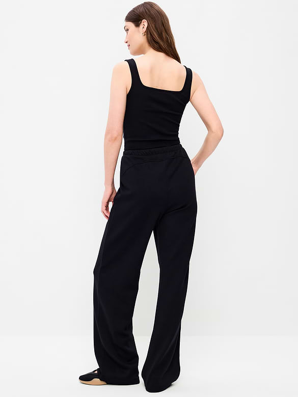 Mid-Rise Dynamic Fleece Textured Wide-Leg Sweatpants