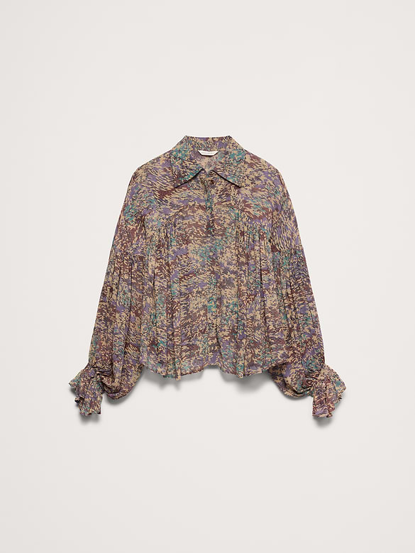 Viscose Balloon-Sleeve Blouse