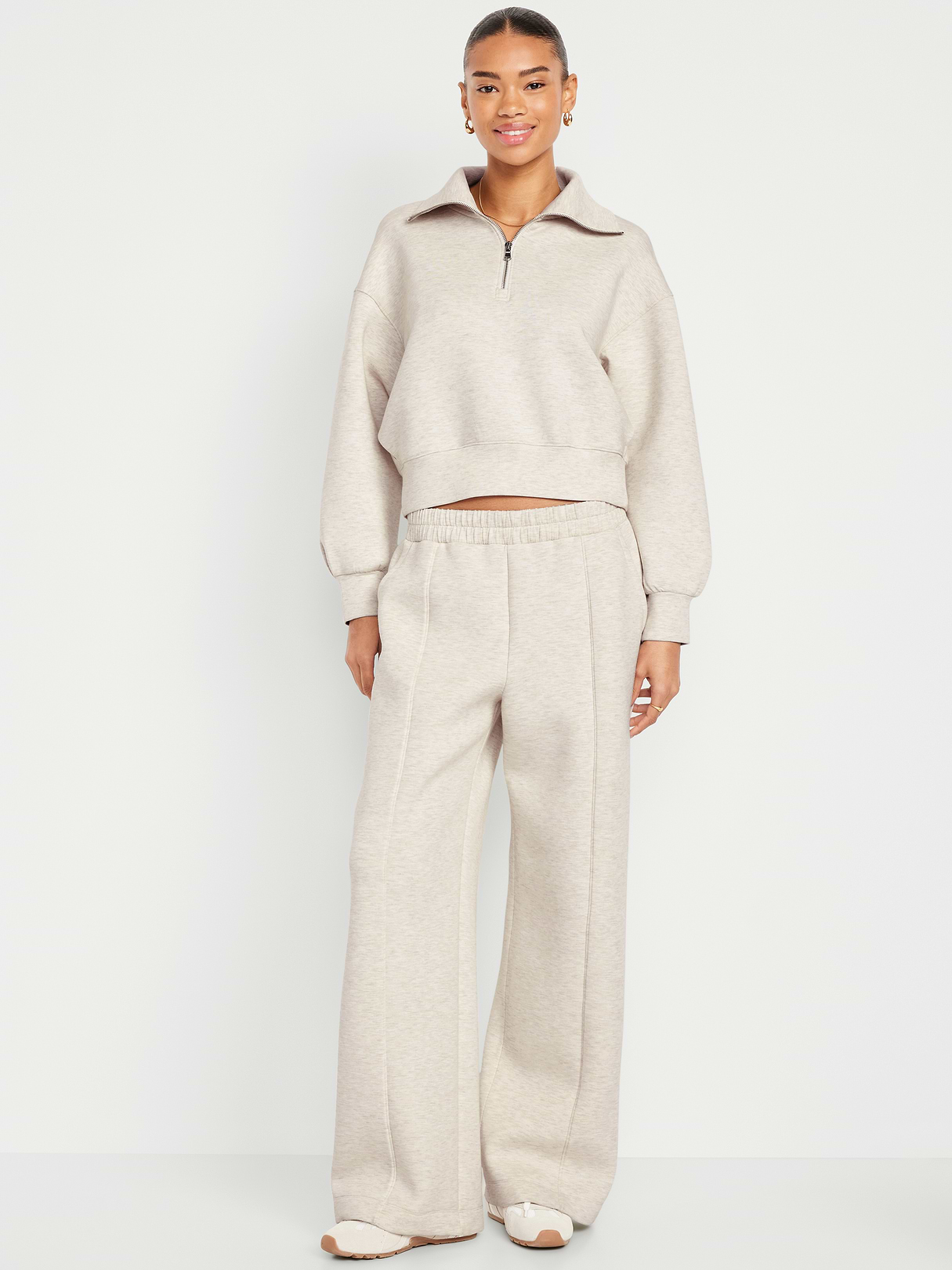 High-Waisted Bounce Fleece Wide-Leg Sweatpants - Oatmeal Heather by Old Navy