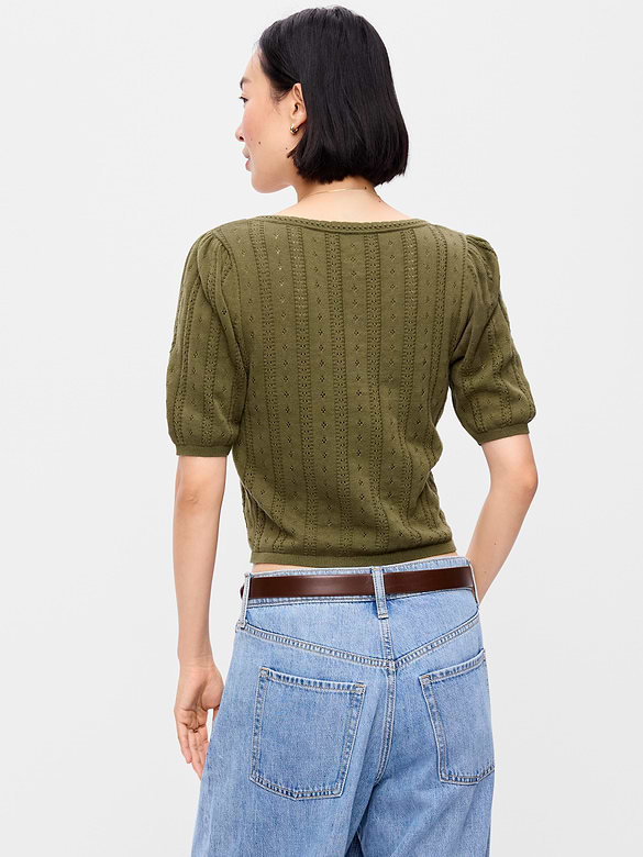 Seaside Cotton Short-Sleeve Button-Down Sweater