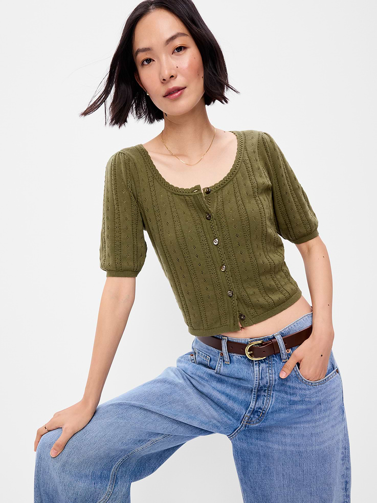 Image number 3 showing, Seaside Cotton Short-Sleeve Button-Down Sweater