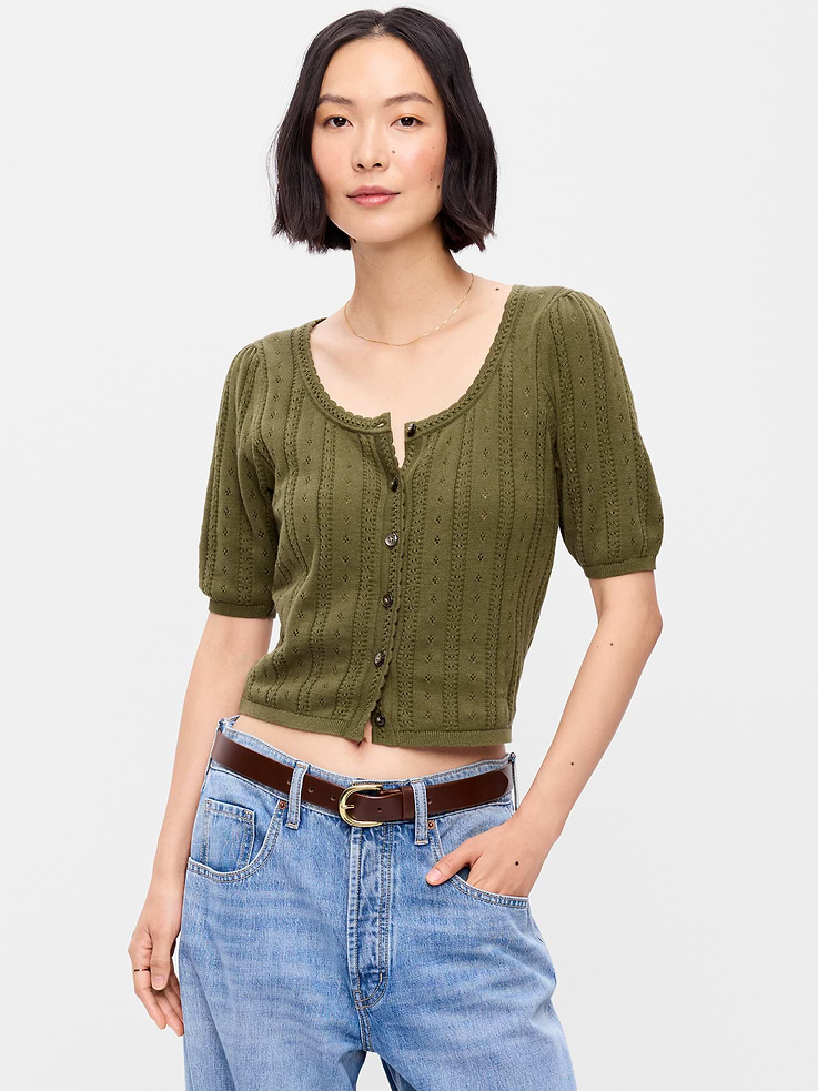 Image number 1 showing, Seaside Cotton Short-Sleeve Button-Down Sweater
